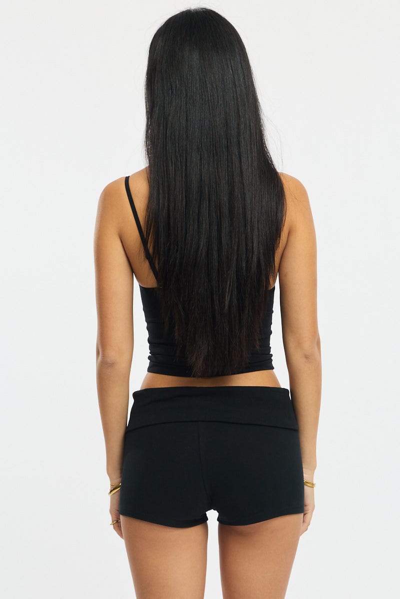 Black Biker Shorts Folded Waist for Ally Fashion