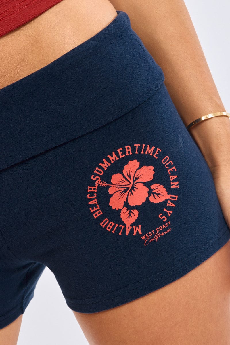 Blue Biker Shorts Folded Waist for Ally Fashion