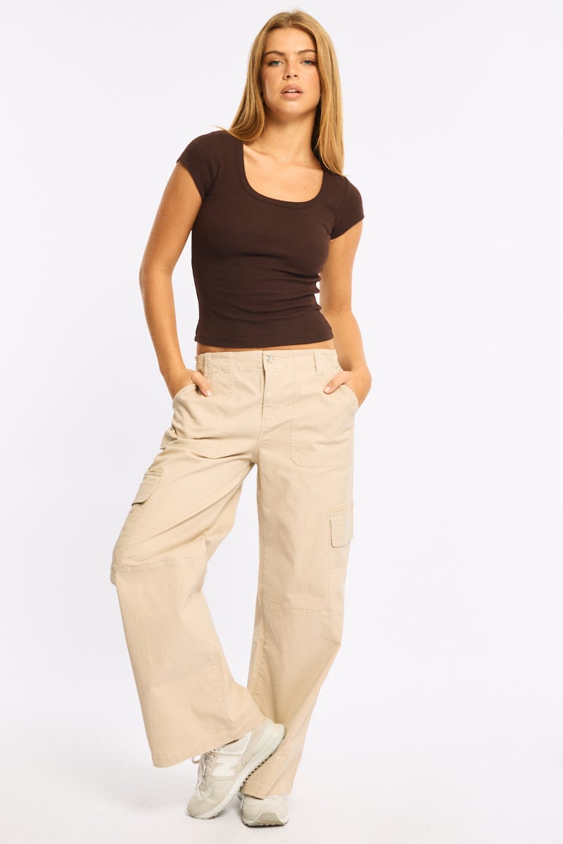 Beige Cargo Pant Mid Rise for Ally Fashion