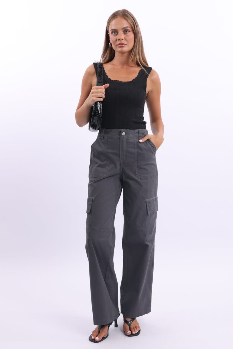 Grey Cargo Pants Mid Rise for Ally Fashion