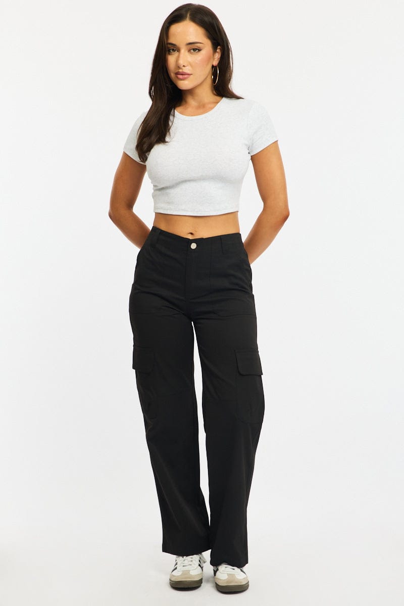 Black Cargo Pants Mid Rise for Ally Fashion