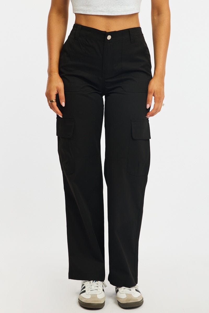 Black Cargo Pants Mid Rise for Ally Fashion