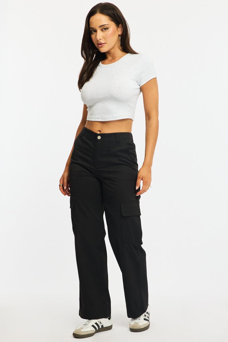 Black Cargo Pants Mid Rise for Ally Fashion