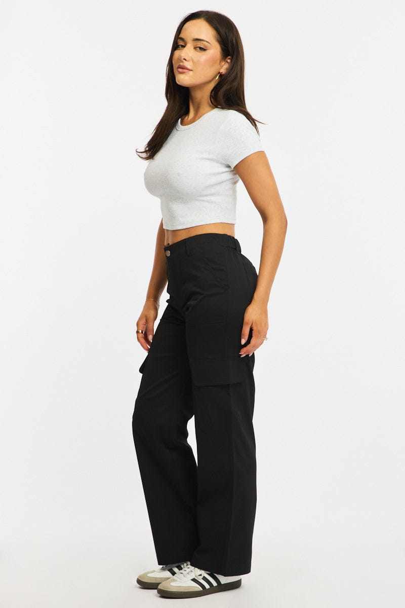 Black Cargo Pants Mid Rise for Ally Fashion