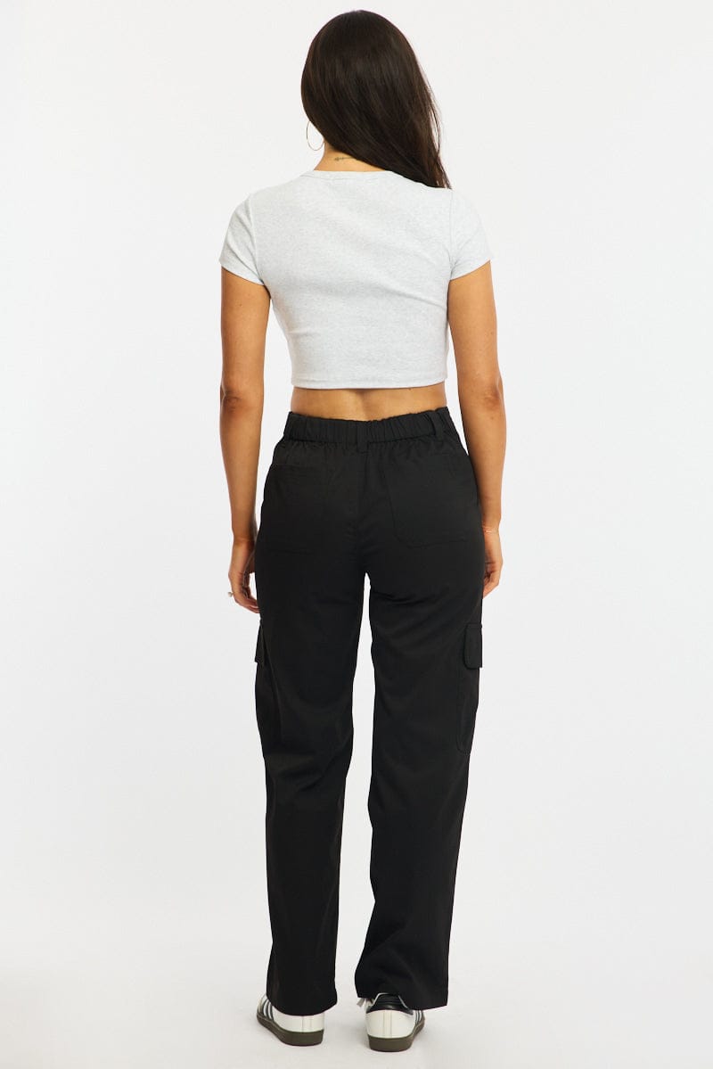 Black Cargo Pants Mid Rise for Ally Fashion