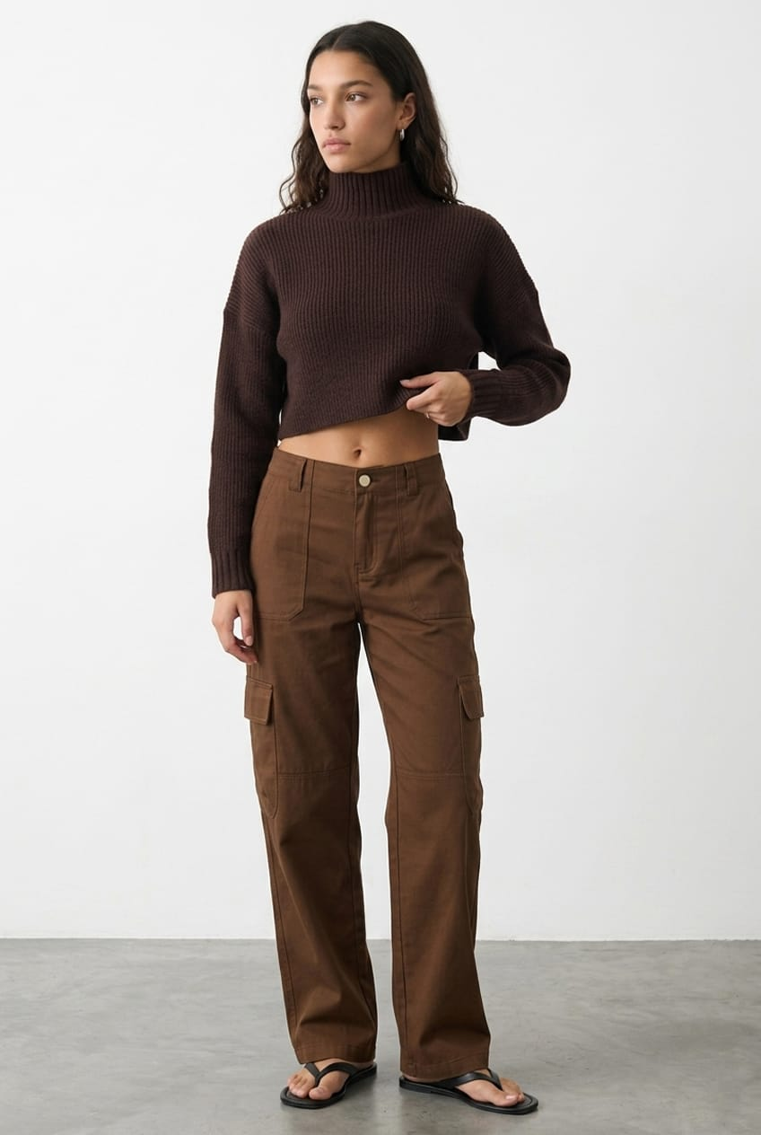 Brown Cargo Pants Mid Rise for Ally Fashion