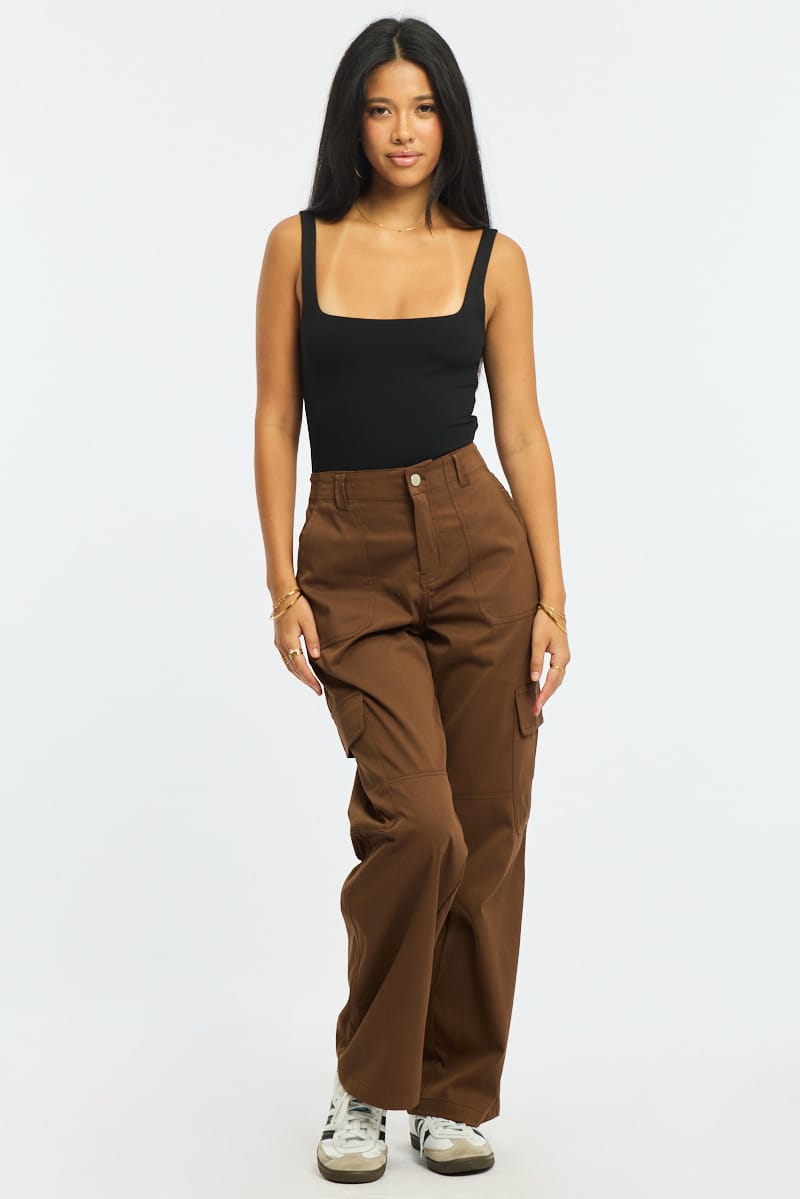 Brown Cargo Pants Mid Rise for Ally Fashion