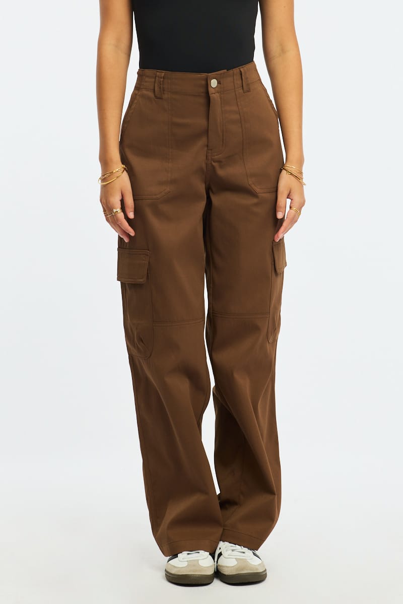 Brown Cargo Pants Mid Rise for Ally Fashion
