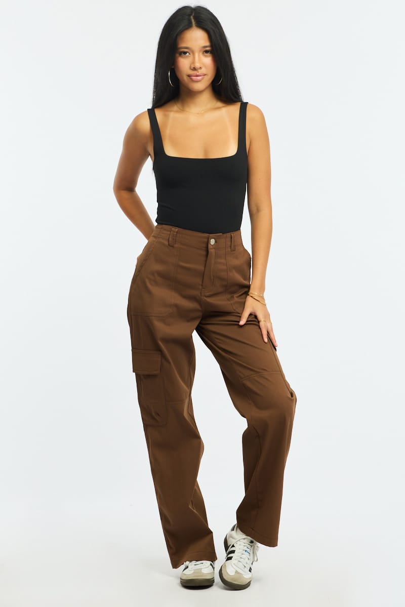 Brown Cargo Pants Mid Rise for Ally Fashion