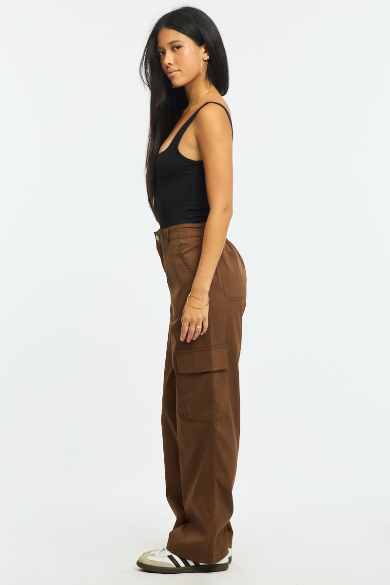 Brown Cargo Pants Mid Rise for Ally Fashion