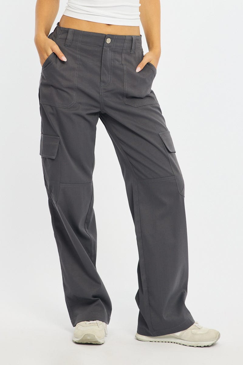 Grey Cargo Pants Mid Rise for Ally Fashion