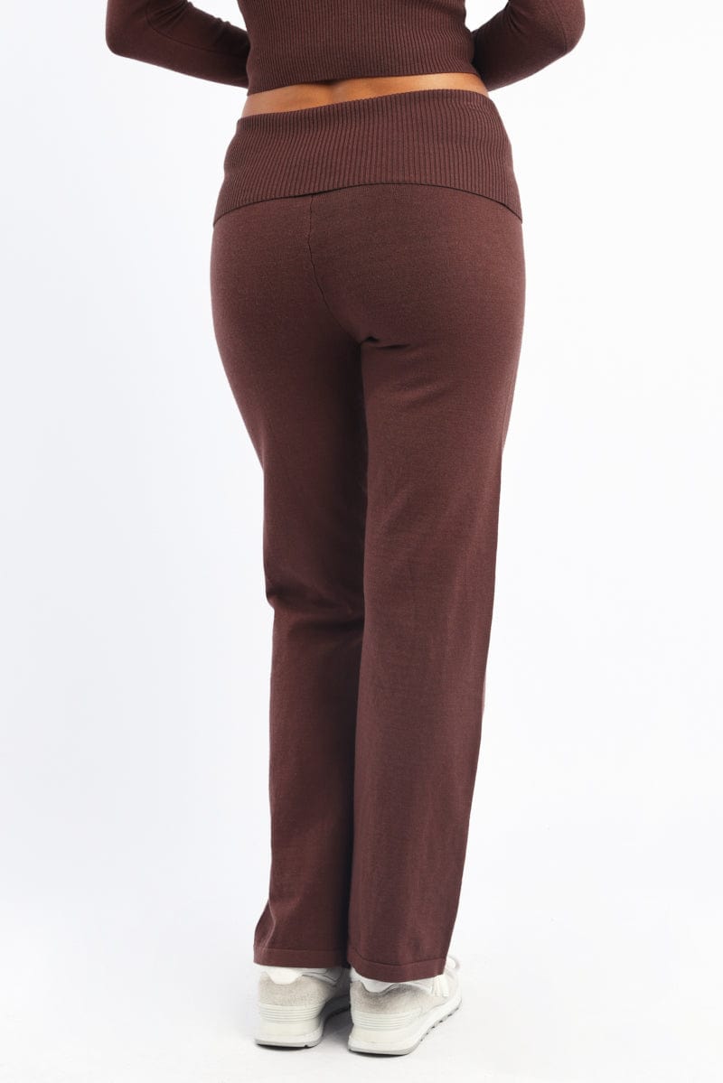 Brown Wide Leg Pants Knit | Ally Fashion