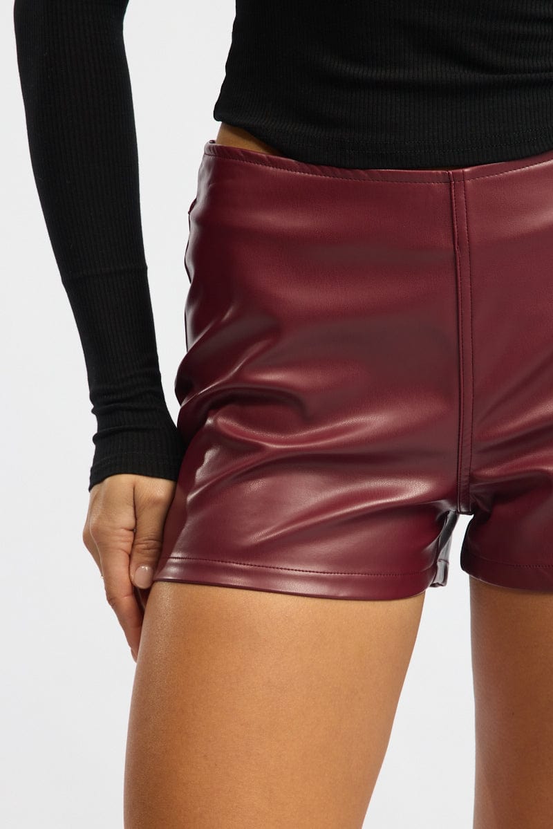 Red Low Rise Short Side Zipper Faux Leather for Ally Fashion