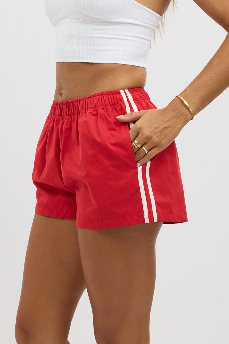 Red Track Shorts Side Stripe Ally Fashion - Main Image