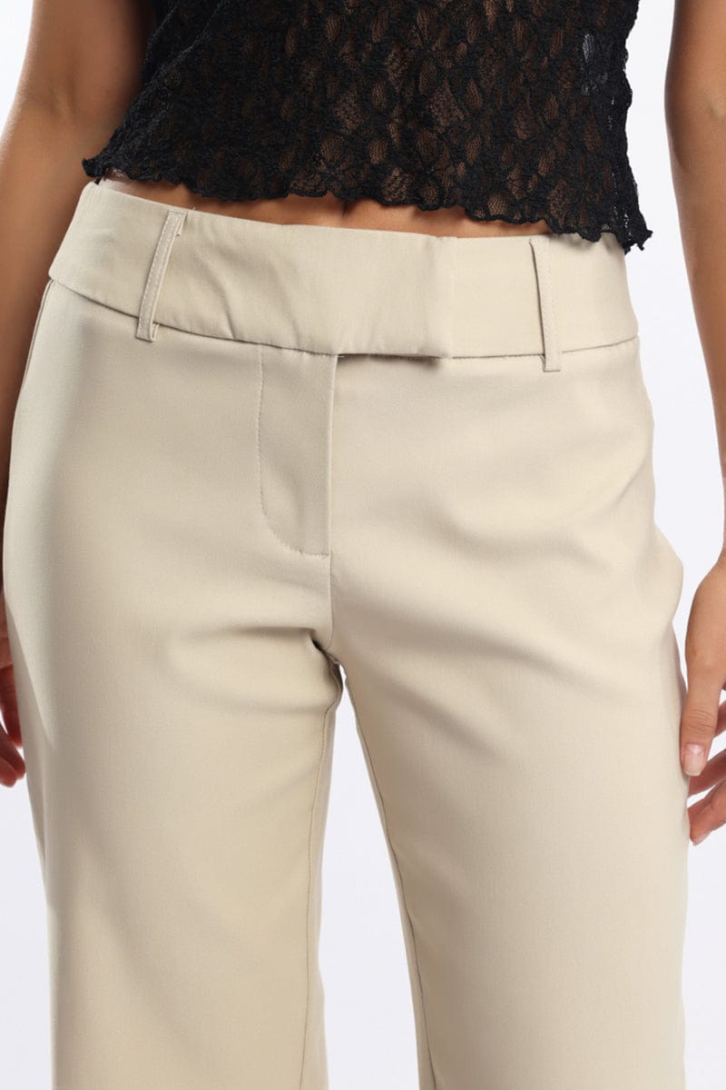 Beige Straight Fit Low Rise Pants for Ally Fashion