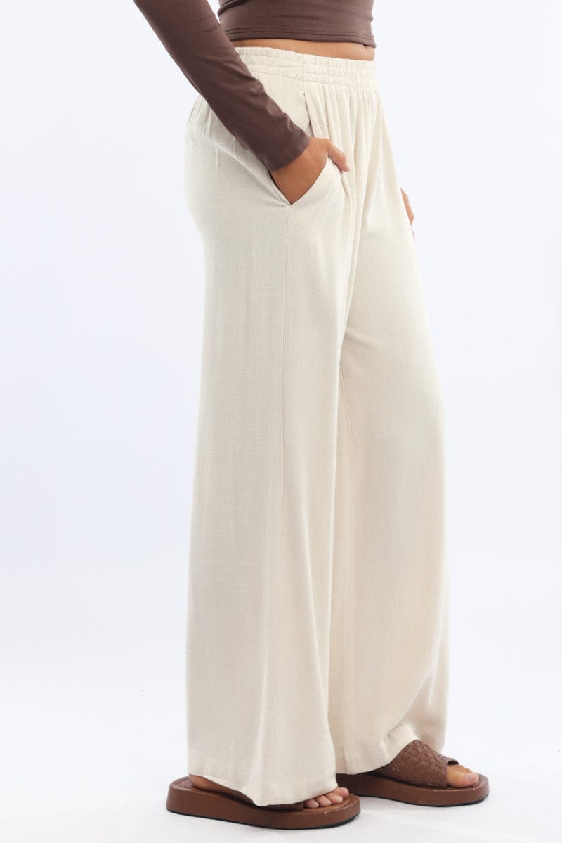 Beige Wide Leg Pants Elasticated Waist
