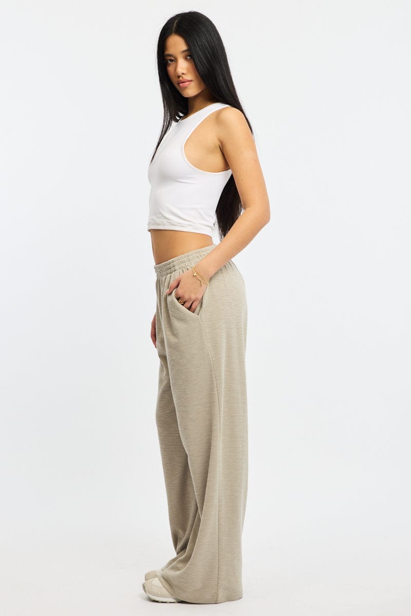 Grey Abstract Wide Leg Pants Elasticated Waist for Ally Fashion