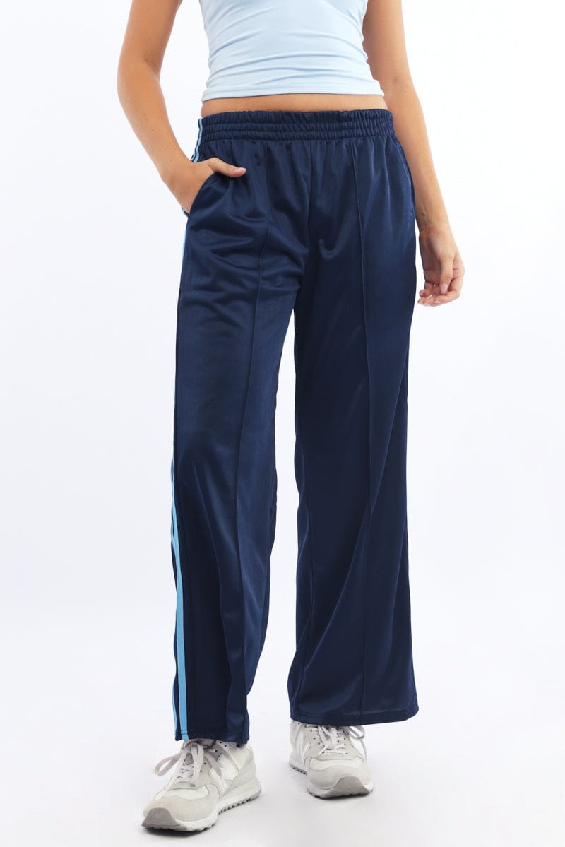 Blue Track Pants Side Stripe Ally Fashion - Main Image