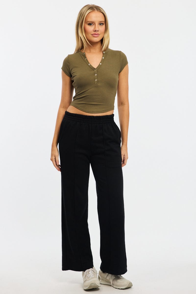 Black Track Pants Wide Leg for Ally Fashion