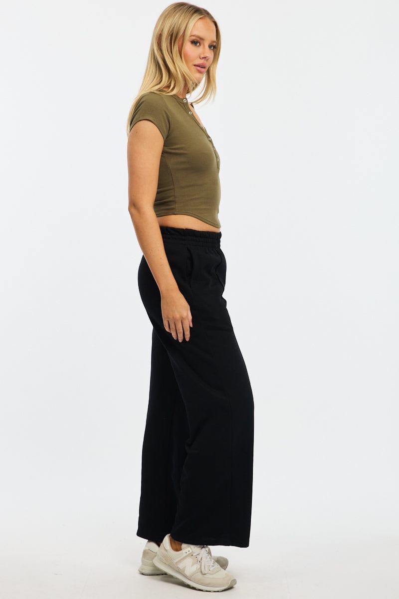 Black Track Pants Wide Leg for Ally Fashion