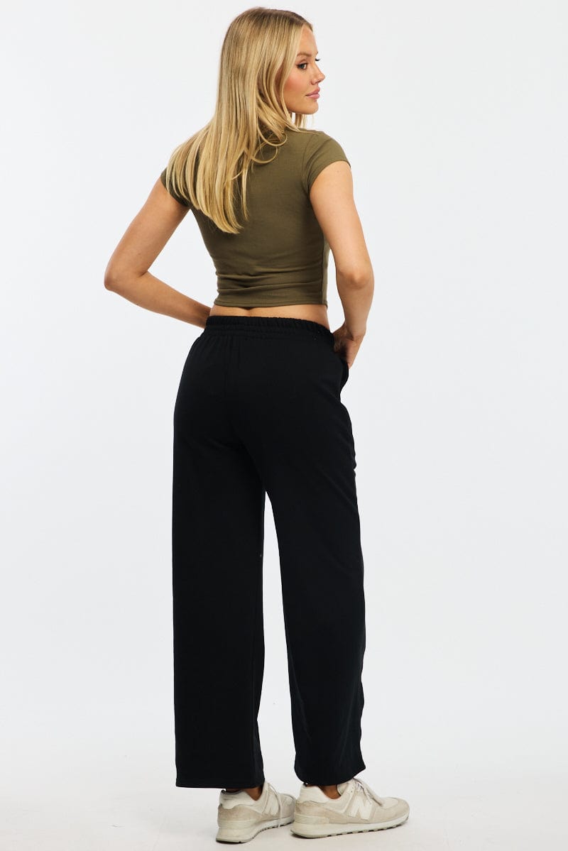 Black Track Pants Wide Leg for Ally Fashion