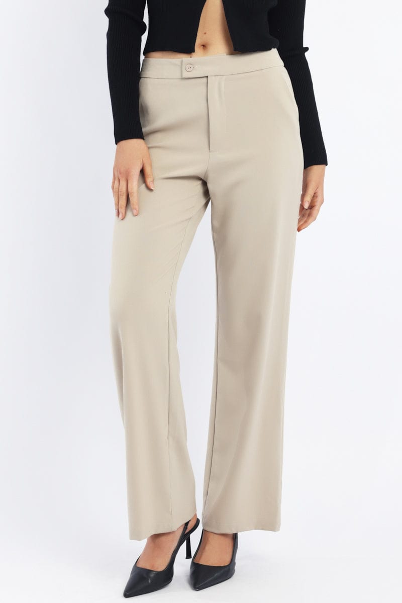 Beige Slim Pant Straight Fit for Ally Fashion