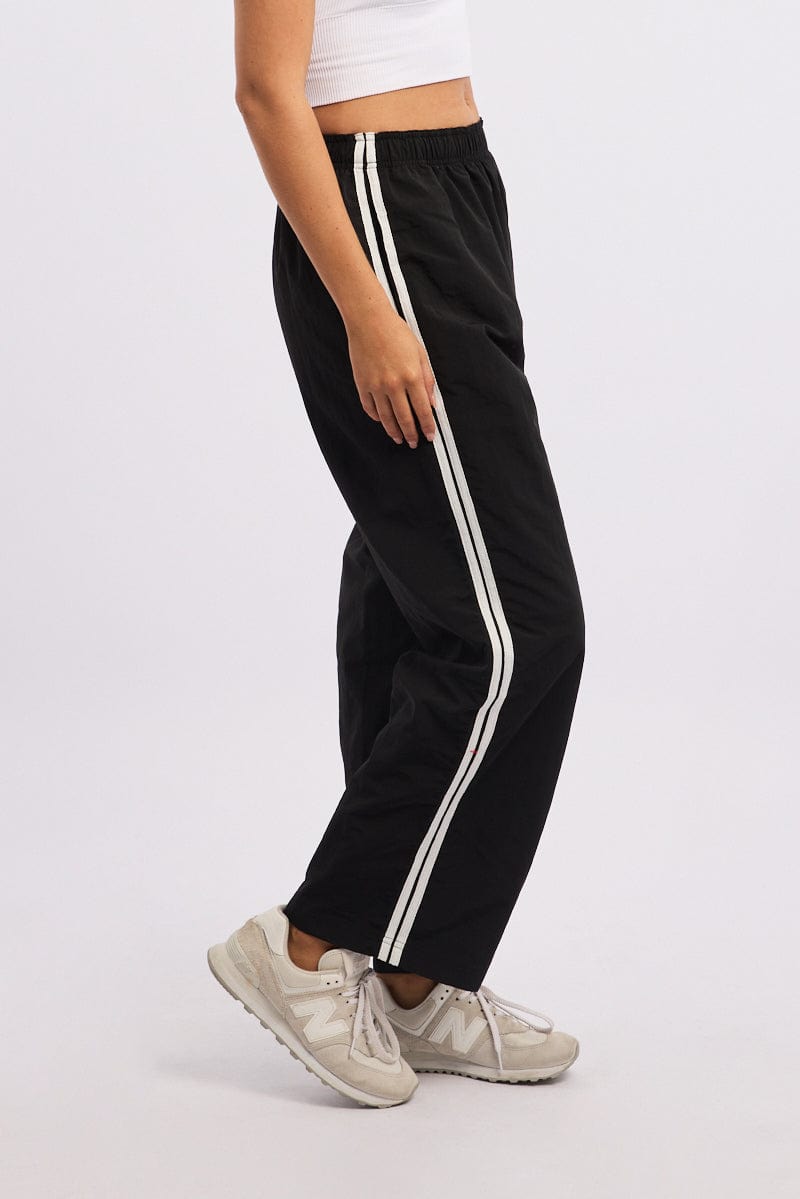 Black Track Pants Side Stripe Ally Fashion - Main Image