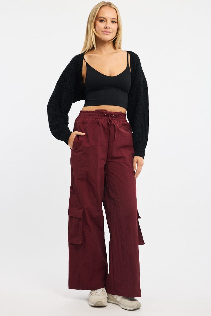 Red Cargo Pants High Rise for Ally Fashion