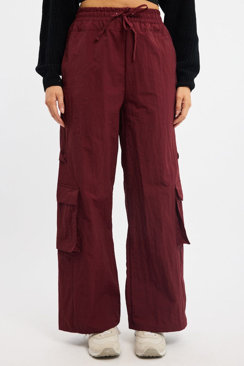 Red Cargo Pants High Rise for Ally Fashion