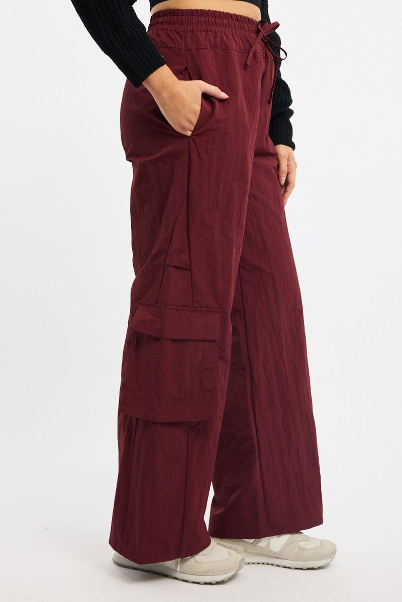 Red Cargo Pants High Rise for Ally Fashion