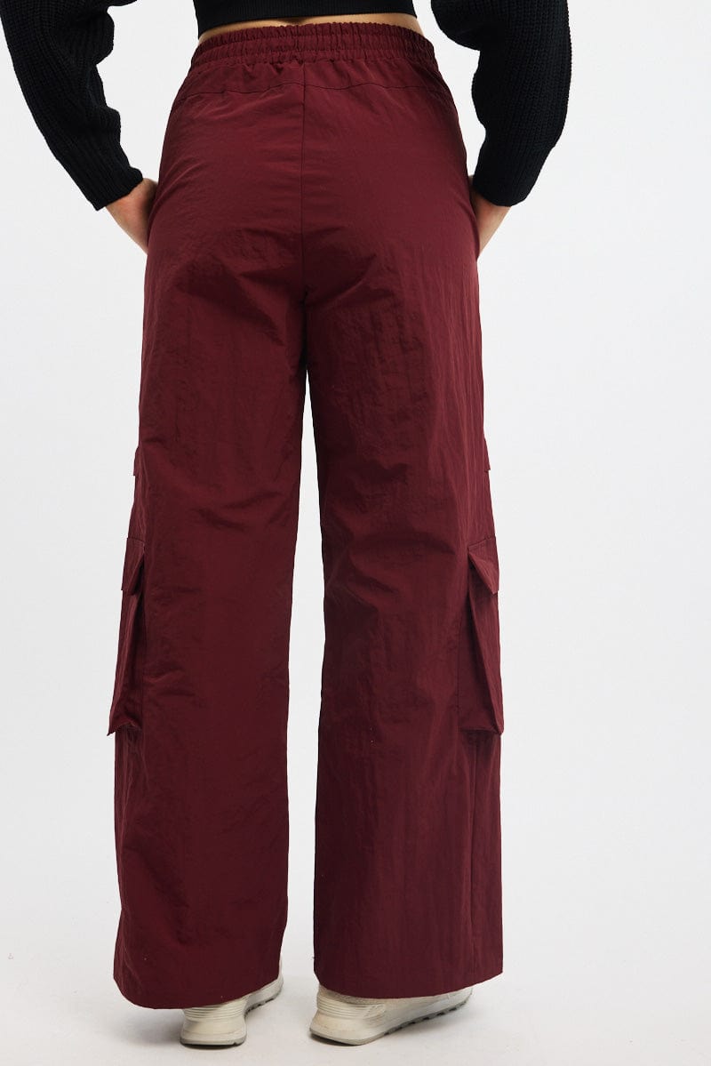 Red Cargo Pants High Rise for Ally Fashion