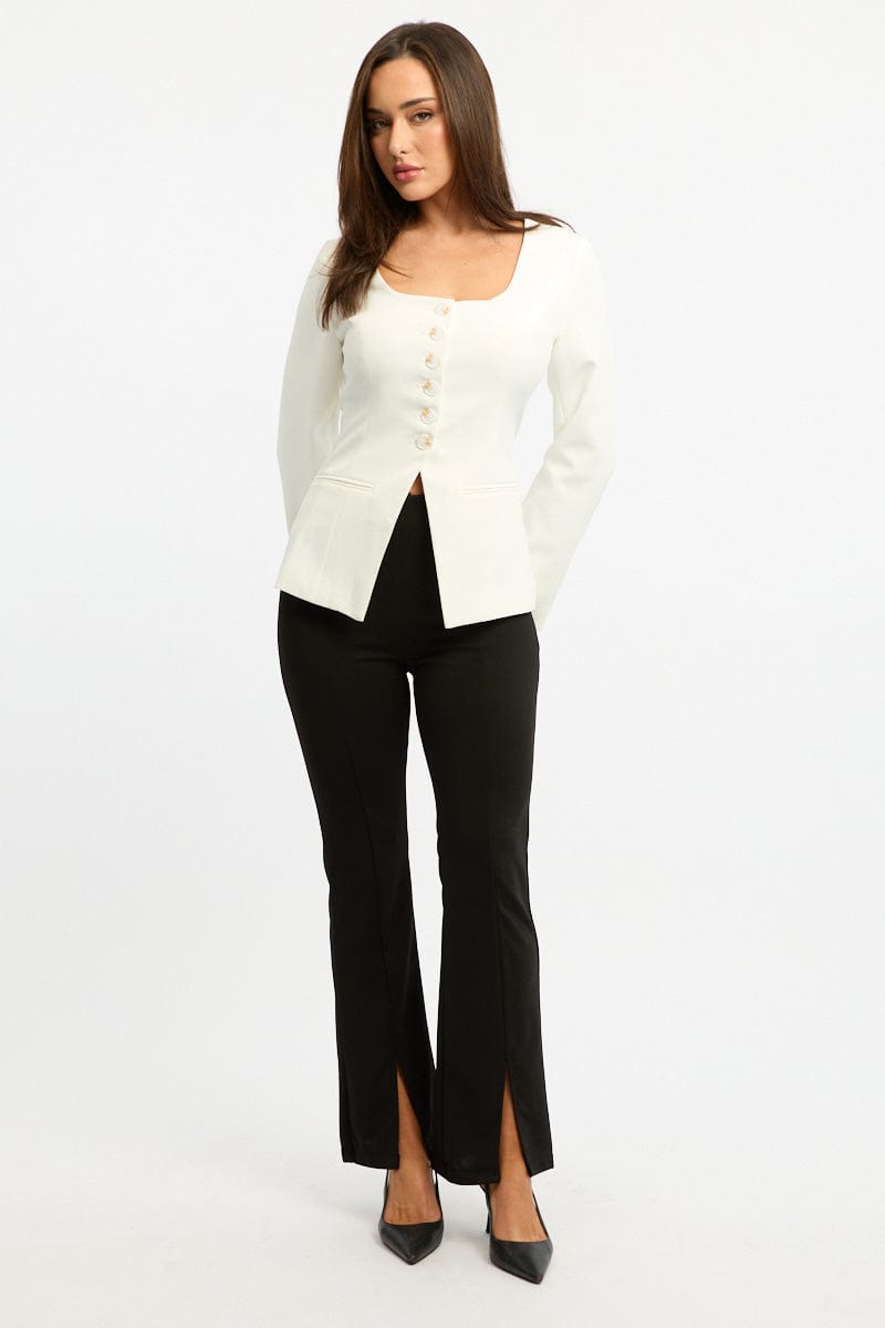 Black Flare Leg Pants Front Split for Ally Fashion