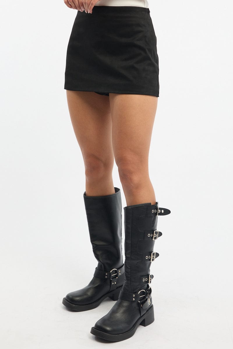 Black Skort Mini Skirt Suede for Ally Fashion