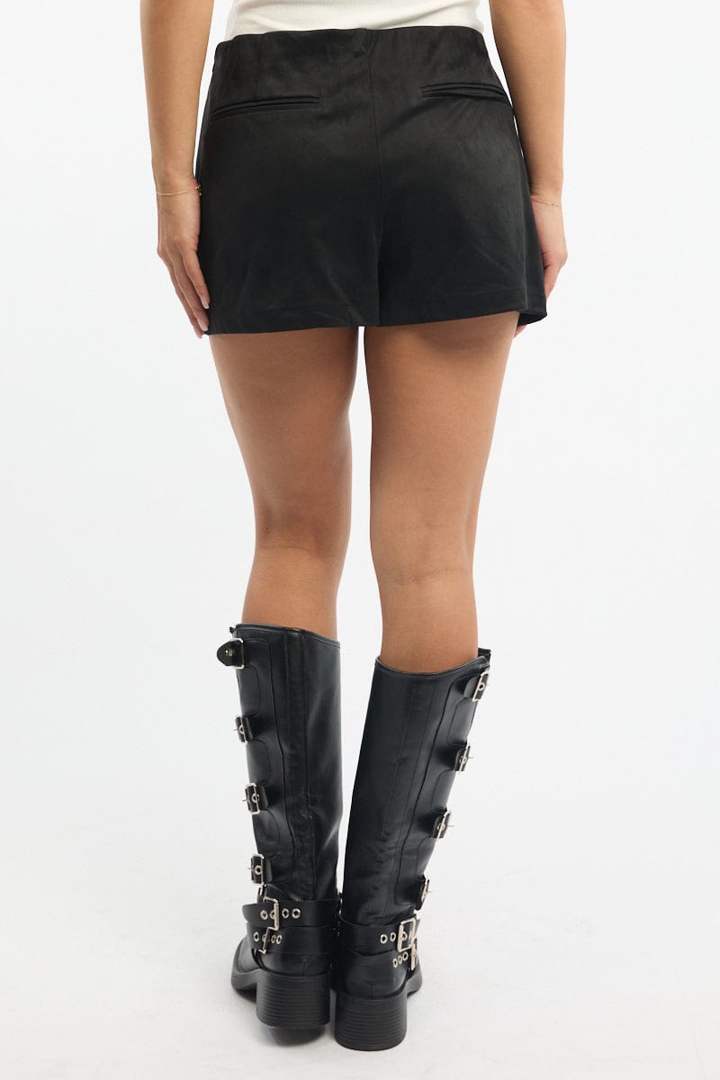 Black Skort Mini Skirt Suede for Ally Fashion
