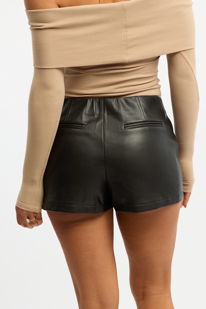 Black Skort Mini Skirt Faux Leather for Ally Fashion