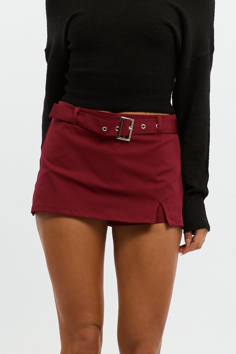 Red Mini Skort Belted for Ally Fashion