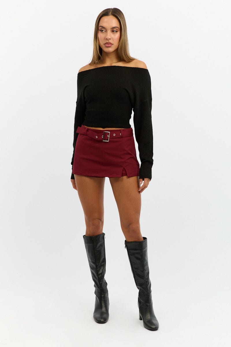 Red Mini Skort Belted for Ally Fashion
