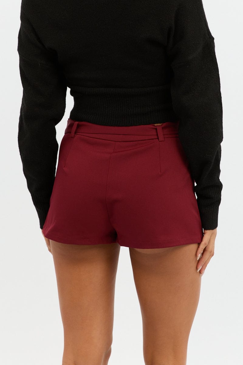 Red Mini Skort Belted for Ally Fashion