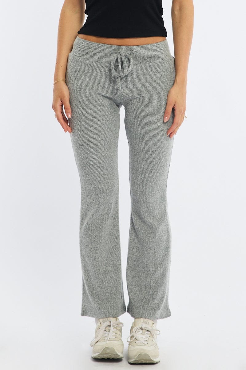 Grey Flare Leg Pants Elasticated Waist for Ally Fashion