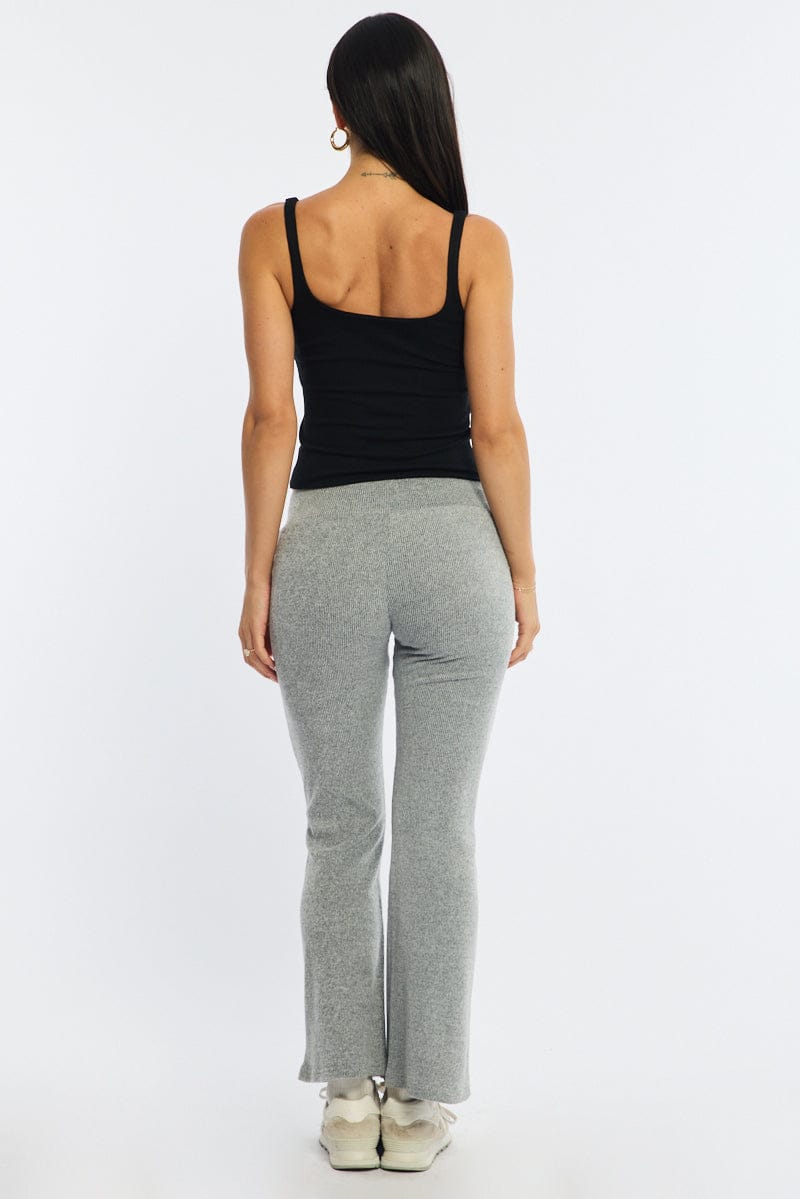 Grey Flare Leg Pants Elasticated Waist for Ally Fashion