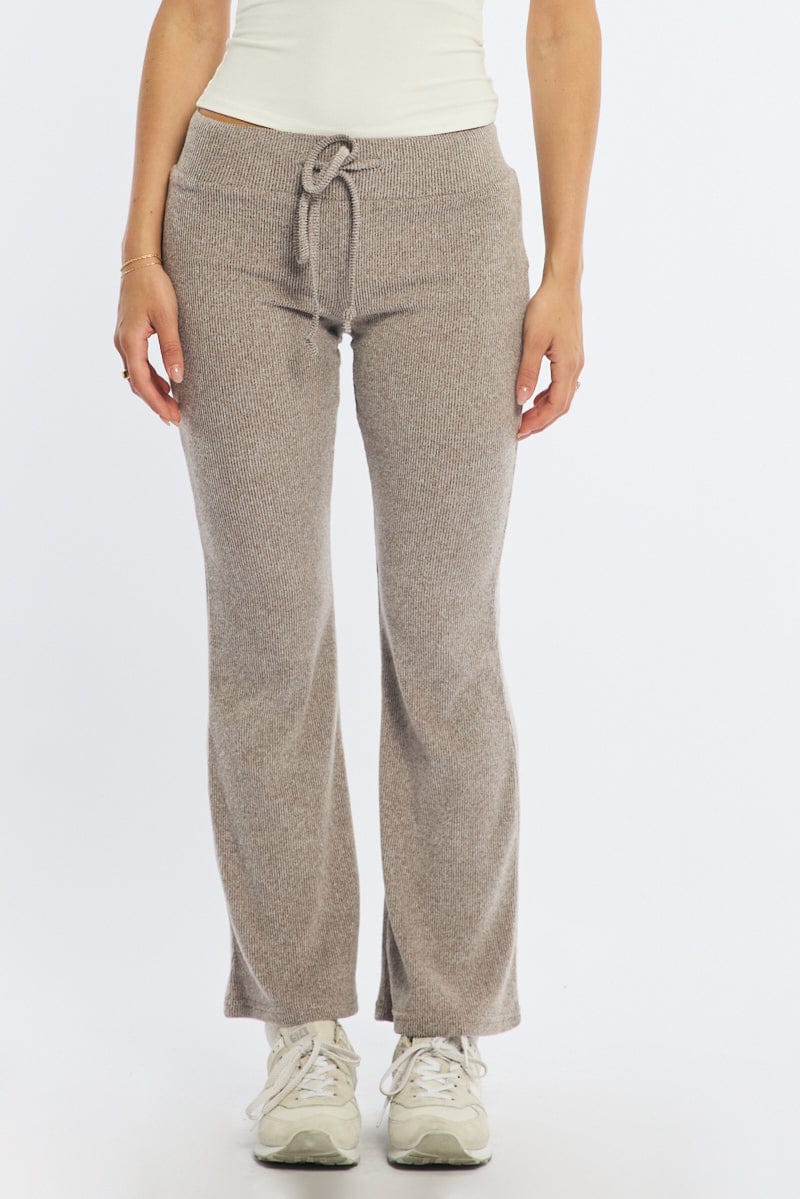 Beige Flare Leg Pants Elasticated Waist for Ally Fashion