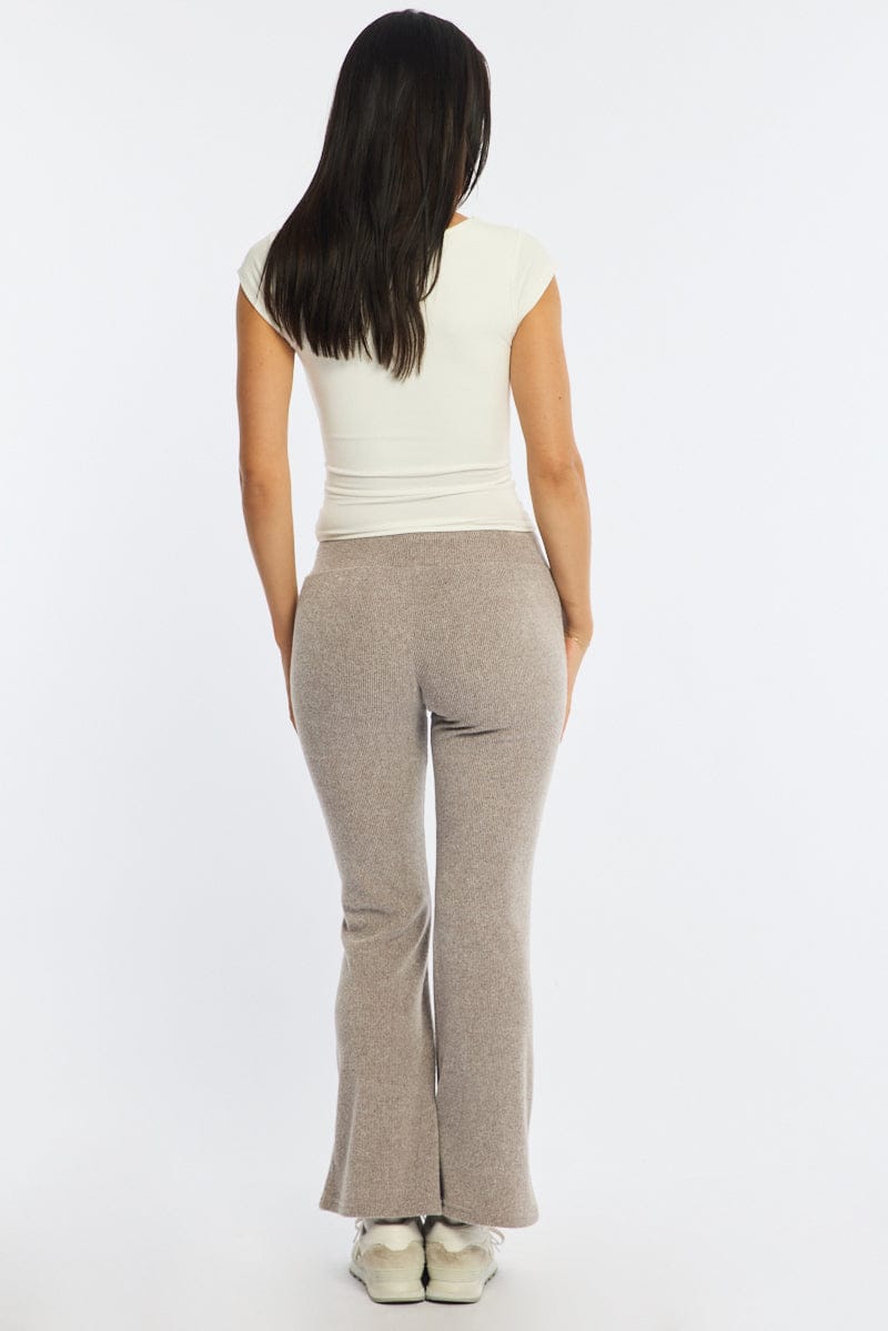 Beige Flare Leg Pants Elasticated Waist for Ally Fashion