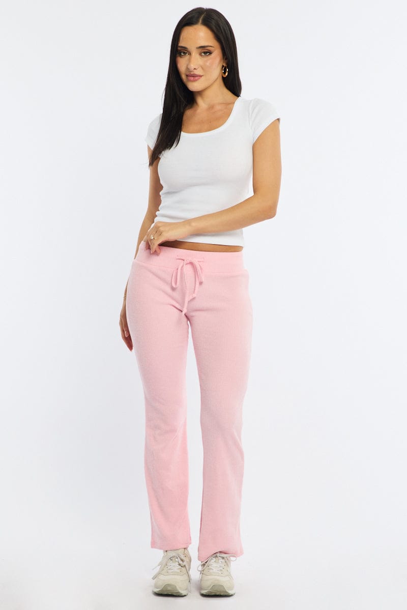 Pink Flare Leg Pants Elasticated Waist for Ally Fashion