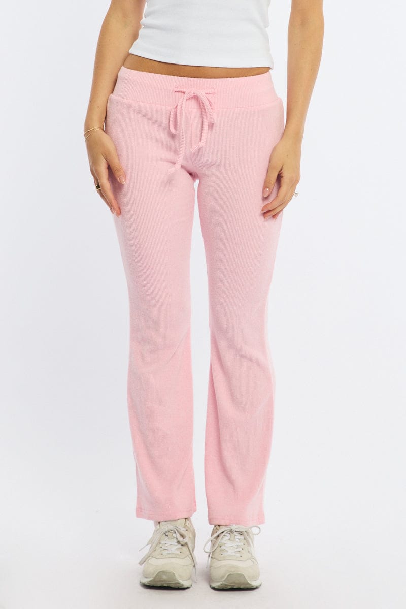 Pink Flare Leg Pants Elasticated Waist for Ally Fashion