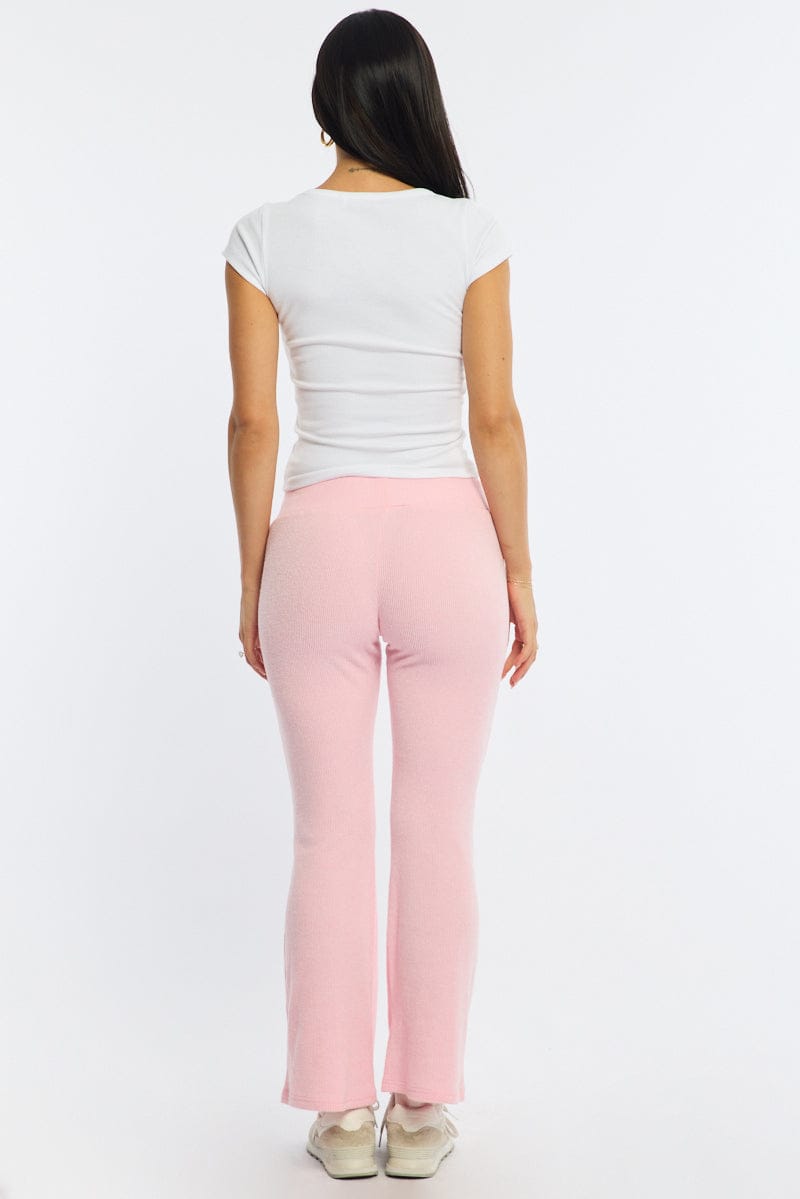 Pink Flare Leg Pants Elasticated Waist for Ally Fashion