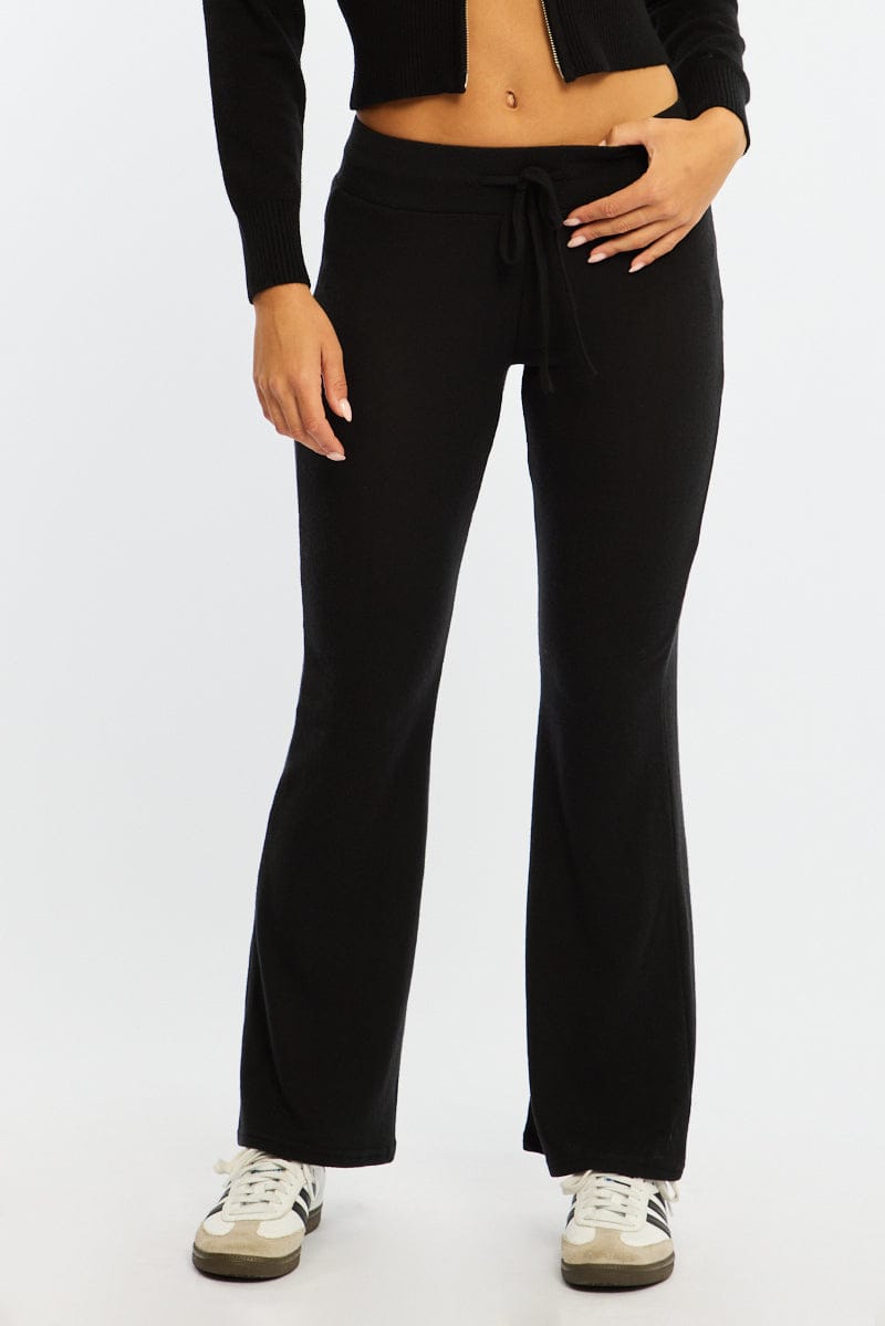 Black Flare Leg Pants Elasticated Waist for Ally Fashion