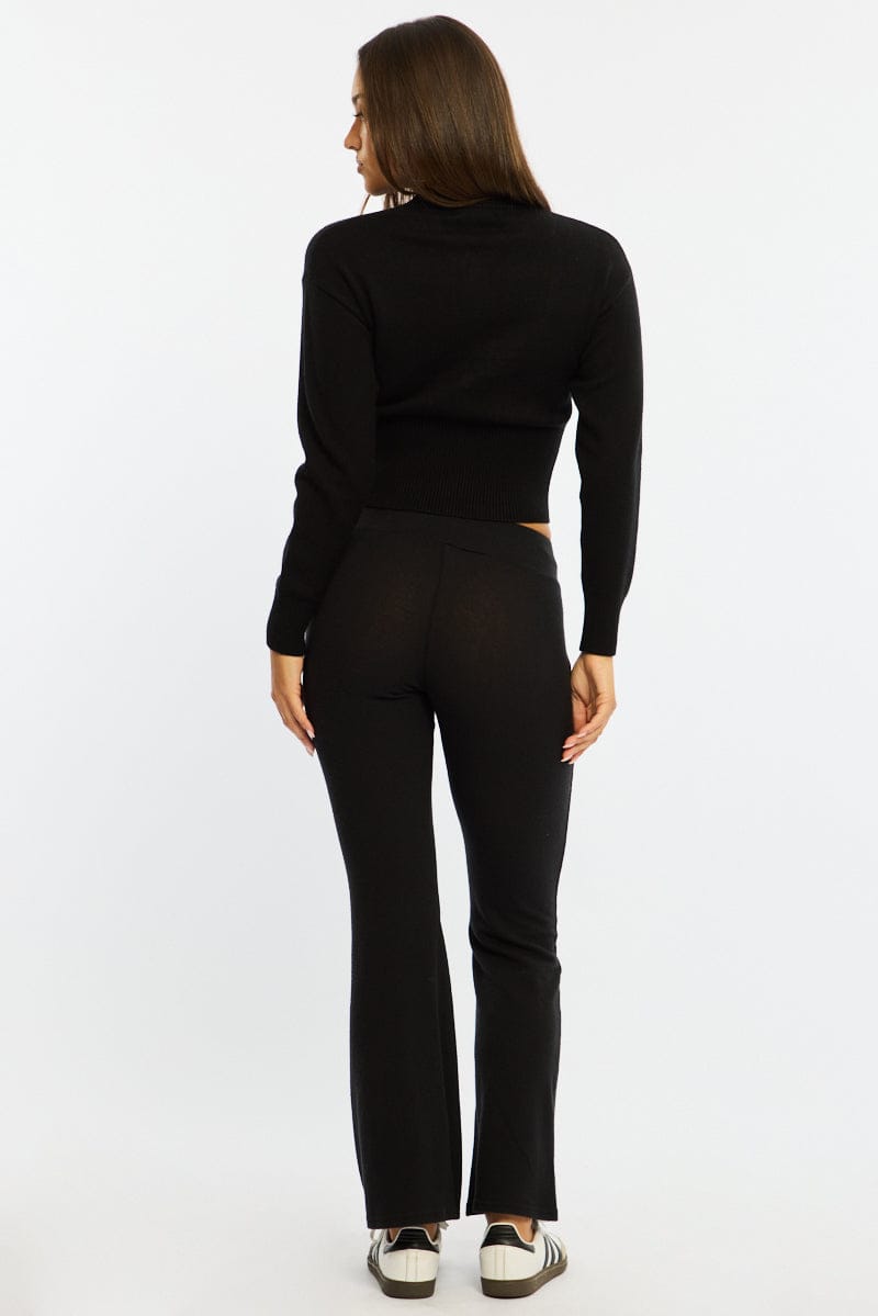 Black Flare Leg Pants Elasticated Waist for Ally Fashion