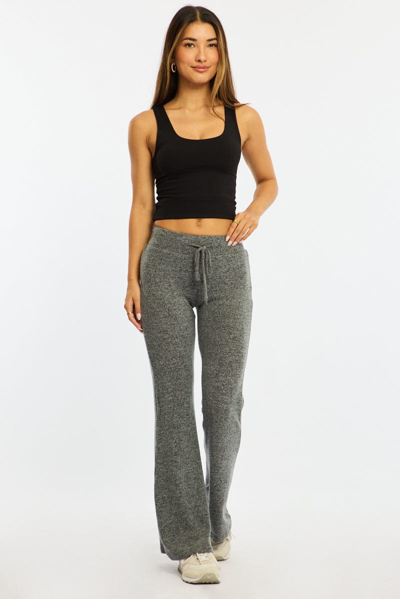 Grey Flare Leg Pants Elasticated Waist for Ally Fashion