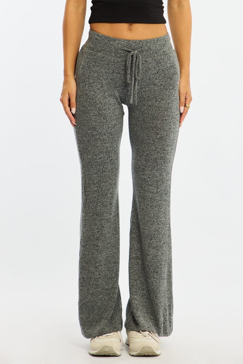Grey Flare Leg Pants Elasticated Waist for Ally Fashion