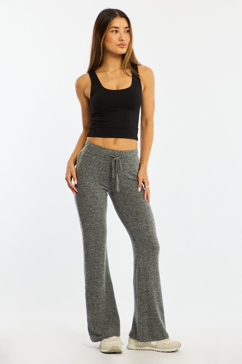 Grey Flare Leg Pants Elasticated Waist for Ally Fashion